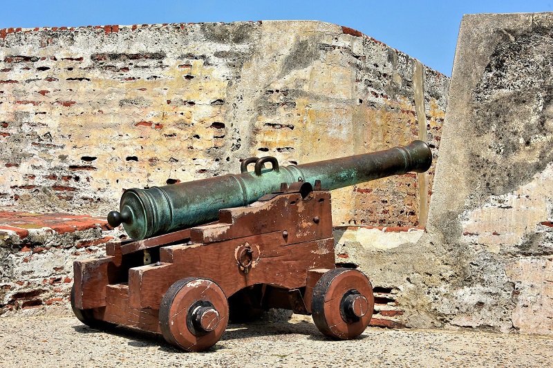 Canhão no Castelo San Felipe de Barajas em Cartagena
