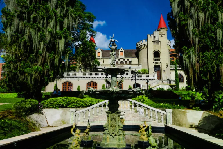 Outdoor view of facade of gothic medieval Castle Museum in Medellin, Colombia, South America.